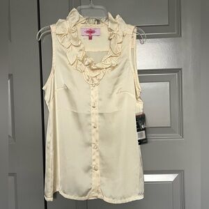NWT Elegant Ivory Cream Sleeveless Ruffle Blouse Size Small